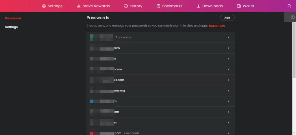 All saved passwords in brave browser