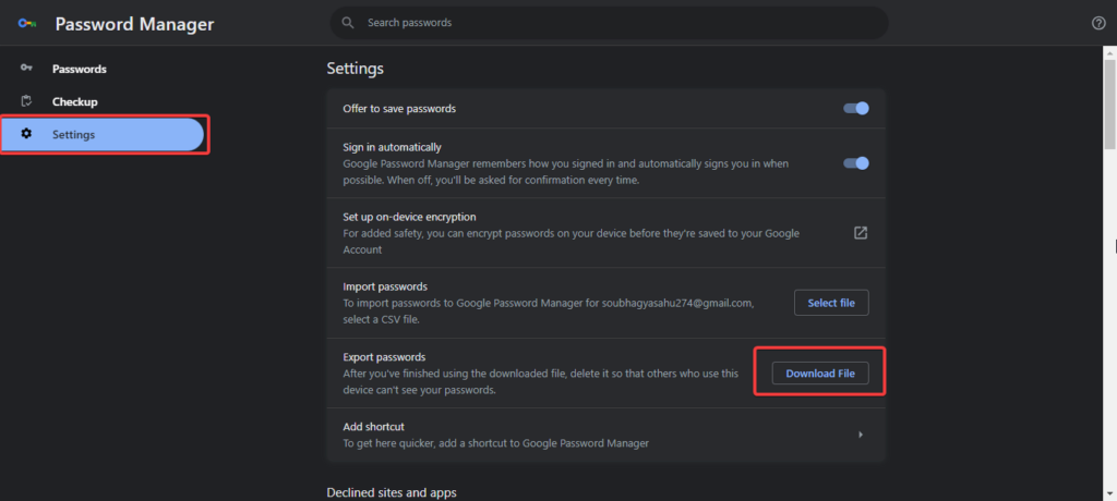 Export passwords from google password manager