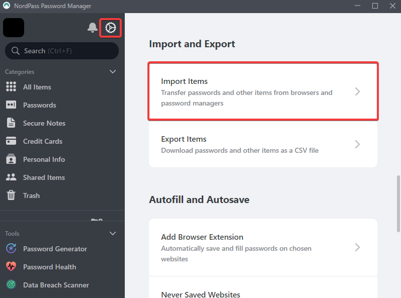 NordPass Import option