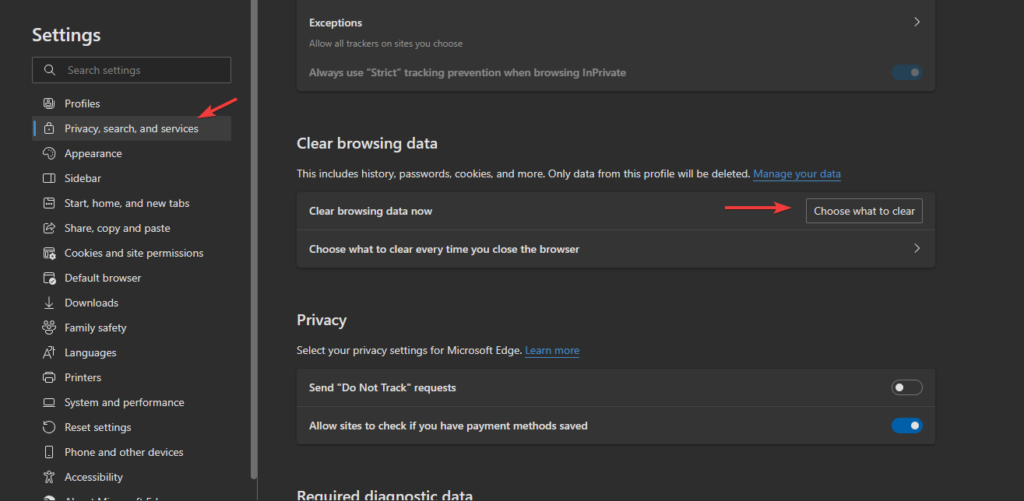 Clear passwords from microsoft edge