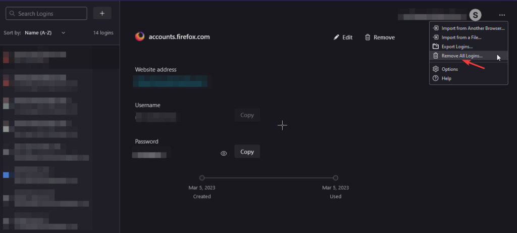 remove all saved passwords from firefox